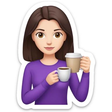 Brunette in purple top holding coffee cup sticker