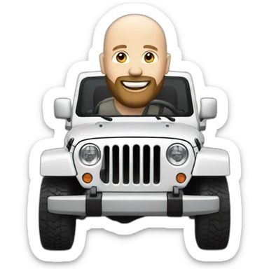 white bald man with beard riding grey Jeep jk sticker