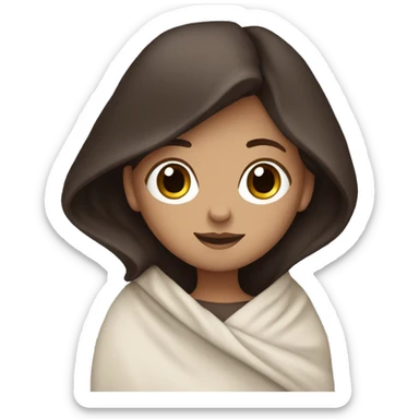 white girl with dark brown long hair wrapped in a blanket sticker