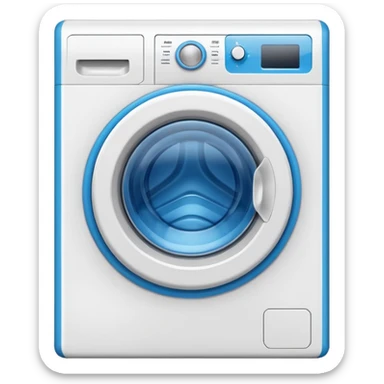 “Minimalist washing machine emoji, white outline with blue circle window, simple and clean design” sticker