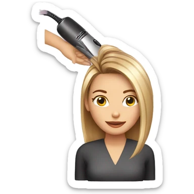 hairdresser doing hair straightening on a client sticker