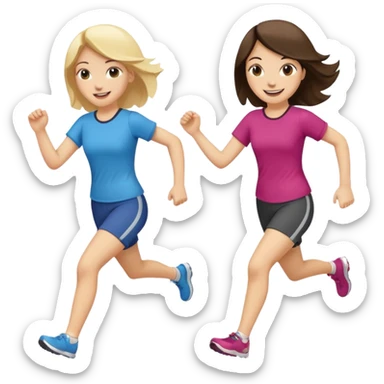 I want 2 women holding hands running in same direction, one is brunette, one is blonde sticker