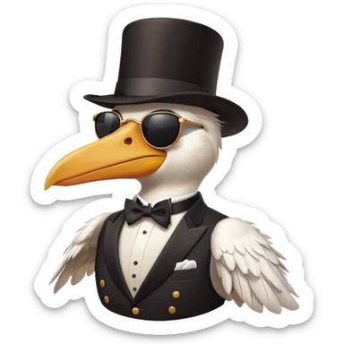pelican with poise, wearing sunglasses and formal top hat sticker
