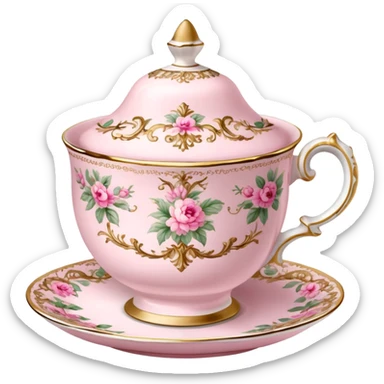 Vintage ornate rococo pale pink tea cup sticker