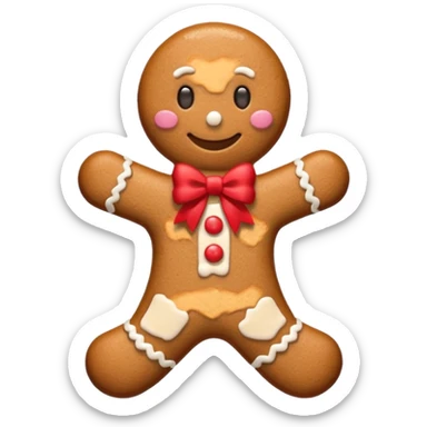 Gingerbread man with a red bow with white logotype "S" sticker