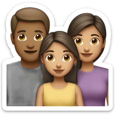 A girl hugs her parents (light skin color, dark hair) sticker