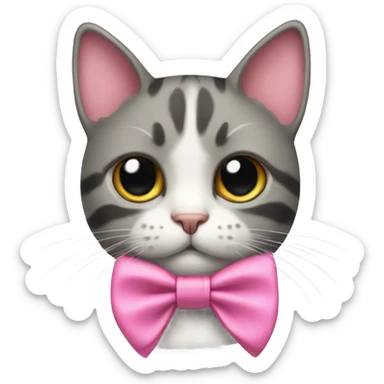 cat with a pink bow tied to its neck sticker