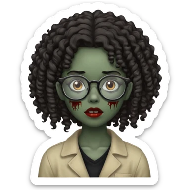 black zombie girl with glasses and curly hair sticker