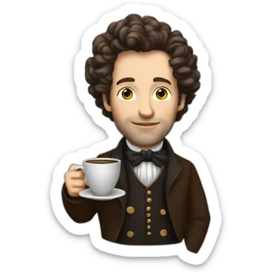 pushkin with a cup of coffee in his hands sticker