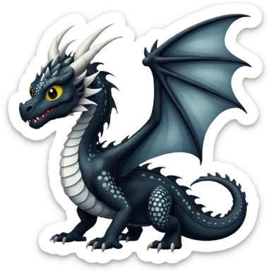 A dragon that is  black 🖤 with white spots. HUGE wings and a tail. Also realistic  sticker
