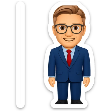 Create a full body figure of Keir Starmer standing and smiling with glasses, keeping the background transparent. Maintain the emoji style and appearance from the reference image. sticker