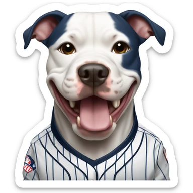 Pitbull smiling with a New York Yankees Jersey sticker