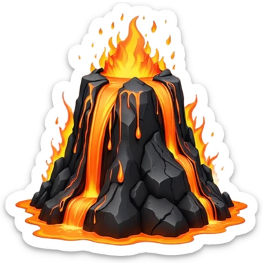 A lava flow spilling slowly over blackened rocks. sticker
