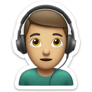 person sitting in front of a computer with headphones on, the person is angry sticker