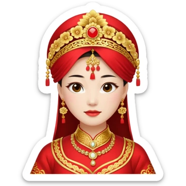 Chinese bride getup, heavy jewelary, traditional. sticker