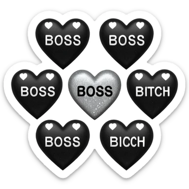 Black Hearts and crowns with glitter and the words boss bitch sticker