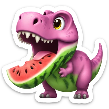 A dinosaur eating a pink watermelon  sticker