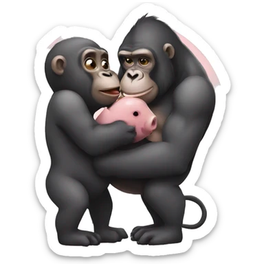 Gorilla kissing a pig sticker