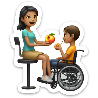girl in a wheelchair eating a peach sticker