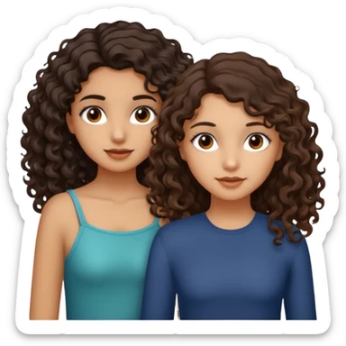 Two girls. One with shoulder length curly hair (dark brown hair and dark brown eyes, white skin) and the other with dark wavy hair below the shoulders and brown eyes. sticker