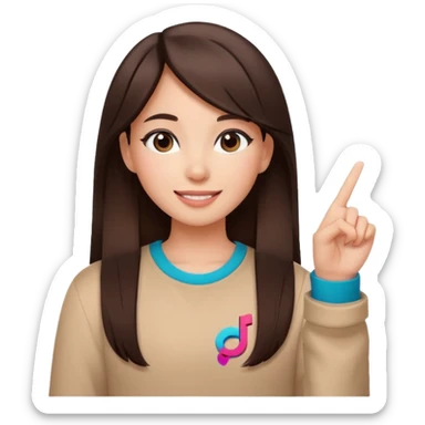Girl with tiktok logo point up with one finger and dark brown hair sticker