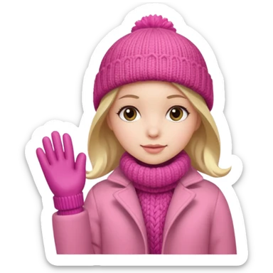 The girl is wearing a warm pink winter coat and a pair of woolen gloves. sticker