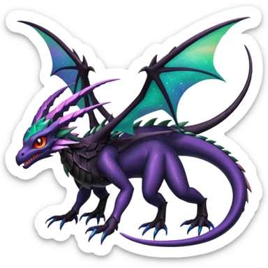 Void-Black Star-Dusted Night-Shimmered Cosmic-Winged Draconic Noivern-Rayquaza-Lunala creature (full body) sticker