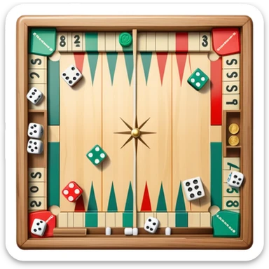 A photorealistic icon featuring a backgammon board with dice, a Monopoly board with money and property cards and a Game of Life spinner. The design captures the detailed textures of the boards, pieces, and accessories. Transparent background. sticker