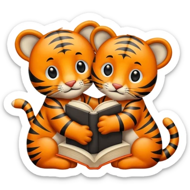 2 tigers hug + stars + book sticker