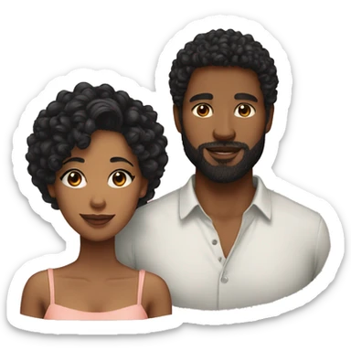 Couple very short haircut black man with beard and mixed race woman with long curly black hair sticker