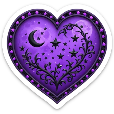 heart with purple gothic moon and stars sticker