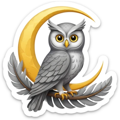 translucent white crescent moon with an owl sitting in the middle of it sticker
