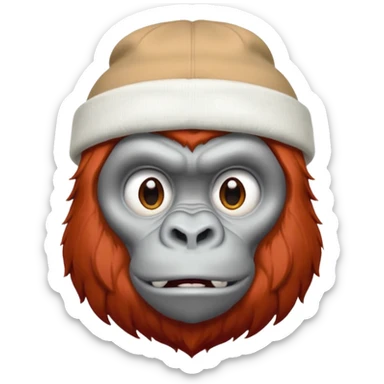 red haired gorilla head with white beanie, no text, slightly different expression sticker