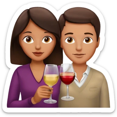 Brunette romantic couple and drinking wine sticker