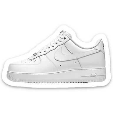 Two white Nike Air Force 1 shoes arranged with the second shoe behind the first, pure white colorway, iconic Nike swoosh, minimalist design sticker