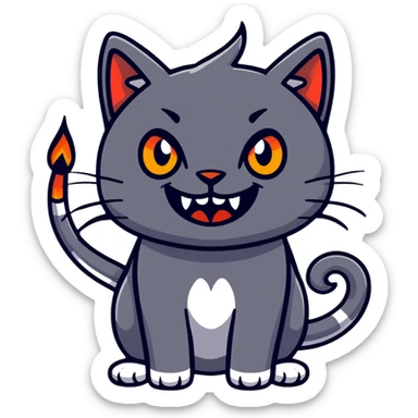 mad cat with fiery eyes and showing teeth sticker