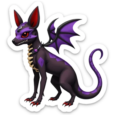 Gothic Black red purple Scaley Exotic Salandit-Umbreon-Houndoom-Fakémon-hybrid-creature (full body), 4 legs, skull face mask sticker