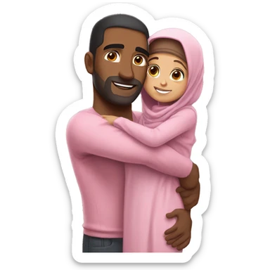Tall muscular brown man hugging small cute brunette girl in pink hijab sticker
