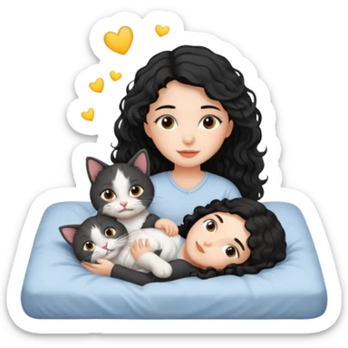 angelic black wavey hair girl in the bed with her cat sticker