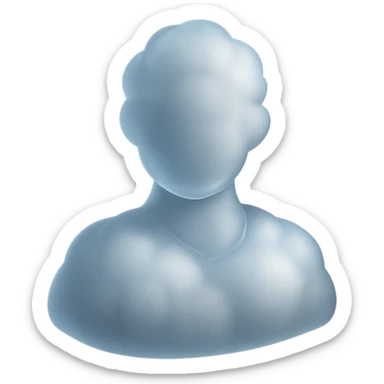 shoulder-up person fully made of white fluffy convex clouds, matte glass style, no background sticker