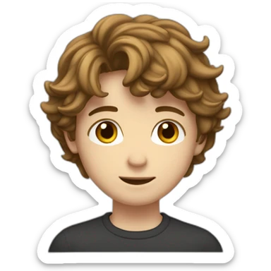 Teenager boy type italian, White skin, with long wavy brown hair (Which go down behind to the nape of the neck), Little bit dezoom sticker