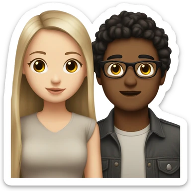 White boy black hair glasses kissing white girl brown hair brown eyes sticker