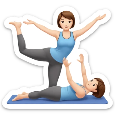 Pretty, sexy, mature, slightly curvy white Woman with short brown hair doing Pilates exercises  sticker