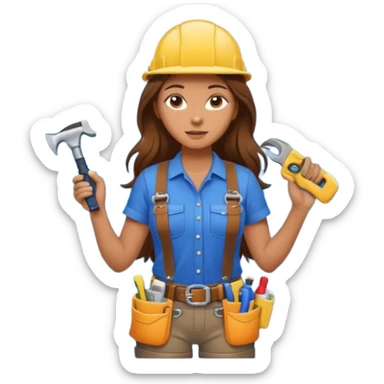 beautiful girl with long brown hair constructing new bathroom area with new shower and amenities  sticker
