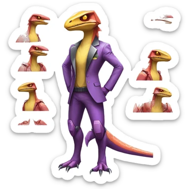 Shiny Velociraptor-Genesect-Fakémon-Pokémon wearing a with a futuristic cyber-helmet And suit Full Body sticker