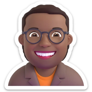 smiling black man with glasses, big teeth, standard male haircut, rural farmer, oval face sticker
