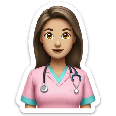pretty brunette nurse with long hair in pink scrubs sticker