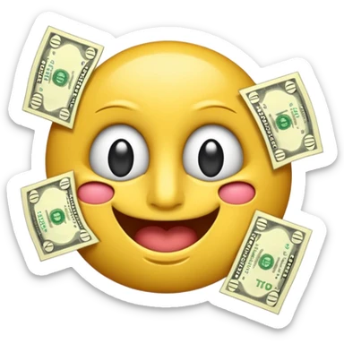 3D glossy money emoji sticker, dollar-sign eyes, cash flying out of mouth, centered. Add curved caption above the emoji: "ТГ - MHGPT4", bold, high-contrast, perfectly readable, sticker outline. Transparent background. sticker