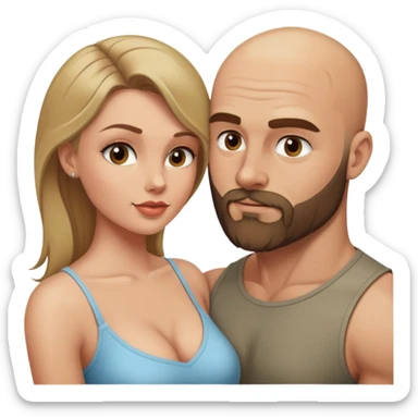 Beautiful dark blonde seducing her muscular bald beard husband sticker