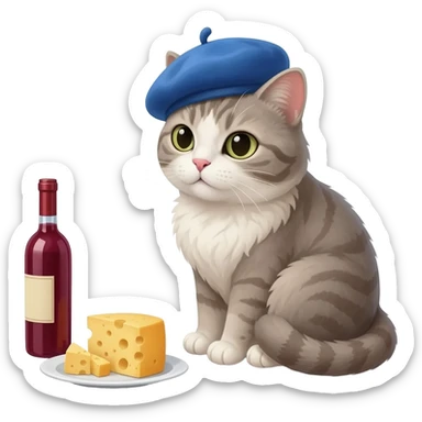 cat with beret wine and cheese sticker